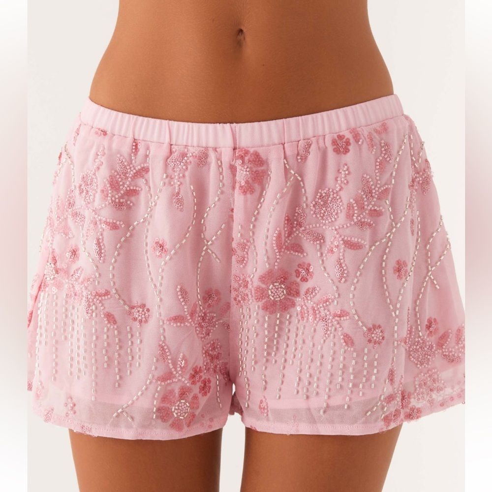 Peppermayo Pink Embellished Floral Shorts